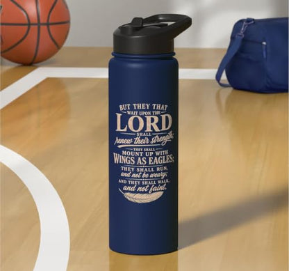 Wings As Eagles Isaiah 40 31 Christian Scripture Gifts Stainless Steel Insulated Water Bottle - color: Navy Blue