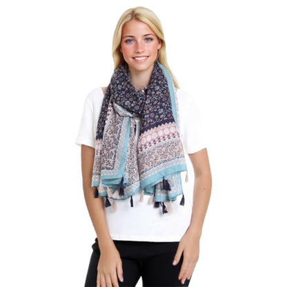 Yeieeo Boho Scarf for Women Lightweight Floral Printed Scarf Fall Winter Fashion Fringed Shawl - color: Floral 10
