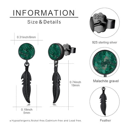 Black Dangle Drop Earrings 925 Sterling Silver Turquoise Earrings Jewelry Gifts for Women Men - style: Feather-Malachite