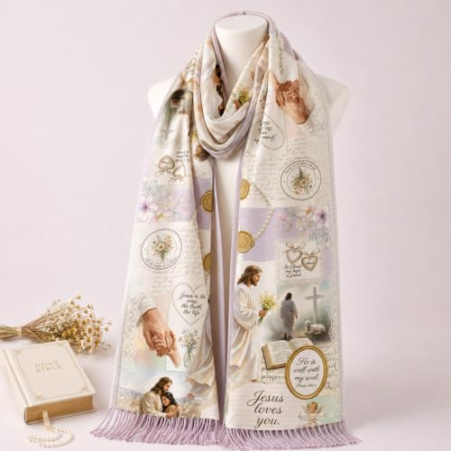 The Virgin Mary Bible Verse Shawls for Women, Catholic Christian Blanket Scarf Gifts or Mom Teacher Christmas - color: Cream