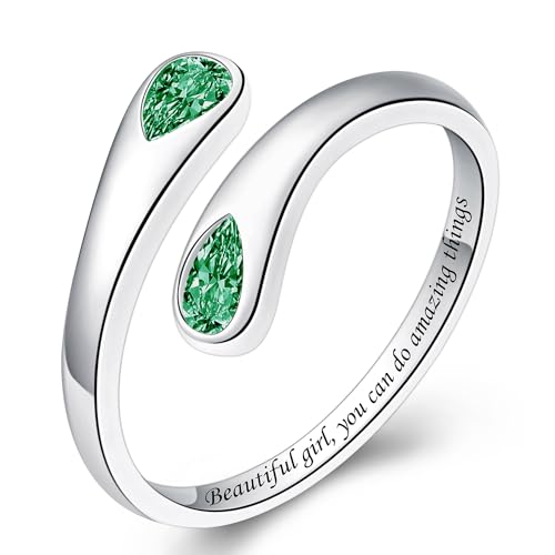 Jinlou Thumb Rings for Women - 925 Sterling Silver Birthstone Open Teardrop Encouragement Adjustable Ring Women Gifts for Teens Mom Birthday Mother's Day St Patricks Day - color: May, style: Beautiful you can do amazing things