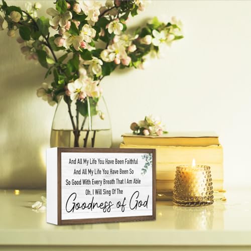 Ruvoty Goodness of God Bible Verse Wooden Box Sign Desk Wall Decor,Rustic Scripture Wood Block Plaque Sign for Christian Farmhouse Home Office Shelf Tabletop Wall Decor