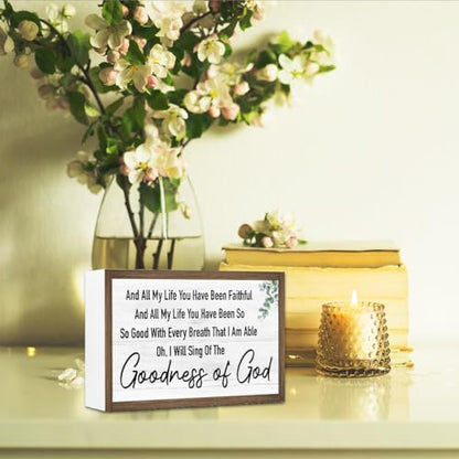 Ruvoty Goodness of God Bible Verse Wooden Box Sign Desk Wall Decor,Rustic Scripture Wood Block Plaque Sign for Christian Farmhouse Home Office Shelf Tabletop Wall Decor