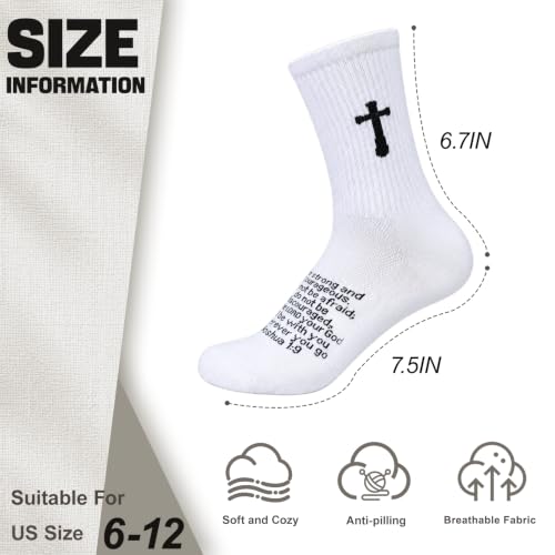 3 Pairs Unisex Cross Socks,Gifts for Christian: Easter Christmas - color: Joshua 1:9 - White