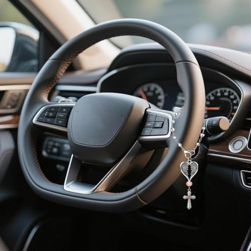 Steering Wheel Charm Accessory,Christian Cross for Car Mirror Hanging,Guardian Angel for Car,Guardian Angel Rearview Mirror Charm Ornament,Christian Protection for Bag
