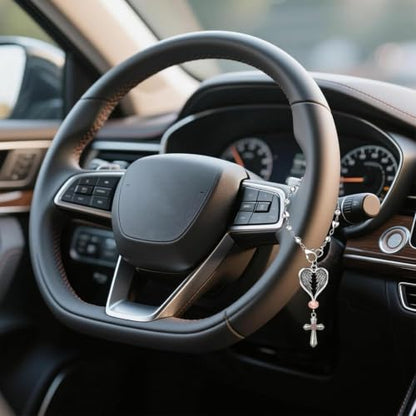 Steering Wheel Charm Accessory,Christian Cross for Car Mirror Hanging,Guardian Angel for Car,Guardian Angel Rearview Mirror Charm Ornament,Christian Protection for Bag