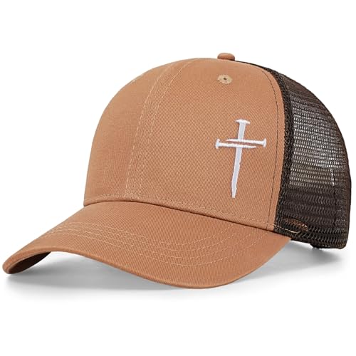 Christian Jesus Cross Hat - Faith Hats for Men Women - Religious Gifts for Thanksgiving Christmas - color: Cross/Camel