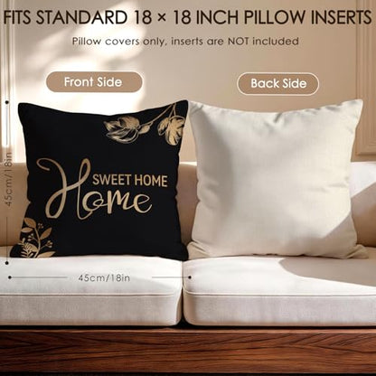 OBSEDE Black Gold Marble Sweet Home Throw Pillow Covers 18 x 18 Set of 4 - color: Black Gold Marble Sweet Home, size: 18" x 18" (Pack of 4)