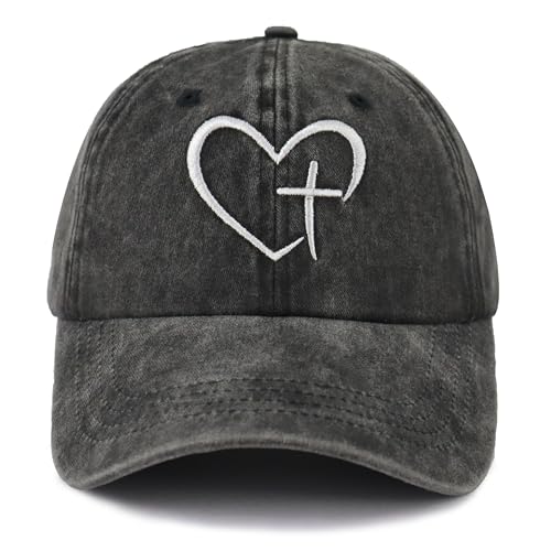 Vintage Dad Mom Baseball Cap with Heart Cross, Religious Jesus Hat