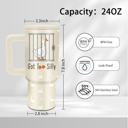 Goose Gifts, 24 oz Silly Goose Tumbler with Handle and Straw, Insulated - color: Goose