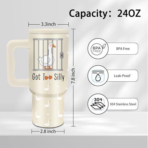 Goose Gifts, 24 oz Silly Goose Tumbler with Handle and Straw, Insulated - color: Goose