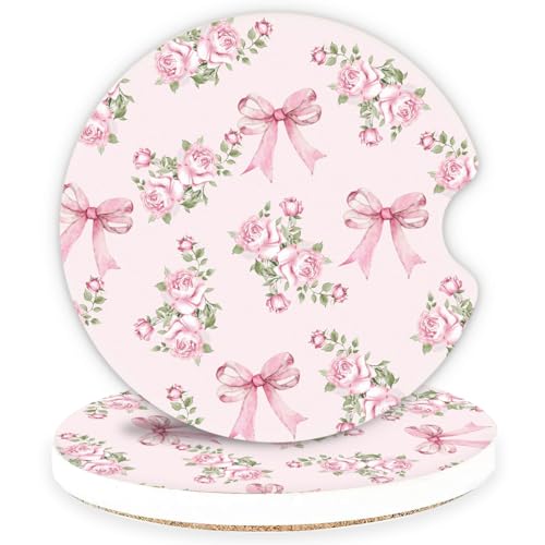Ceramic Car Coasters – Absorbent Car Cup Holder Coaster Set for Women, Cute Aesthetic Car Accessories for Girls, 2 Pack (Blush) - color: Blush