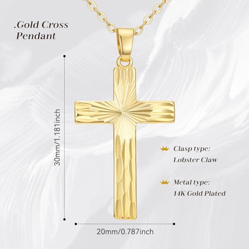 14k Gold Cross Necklace Women Elegent Gold Cross Pendant Necklace Dainty Faith Religious Necklace Jewelry Gift, 18 inches Chain, Gift Box