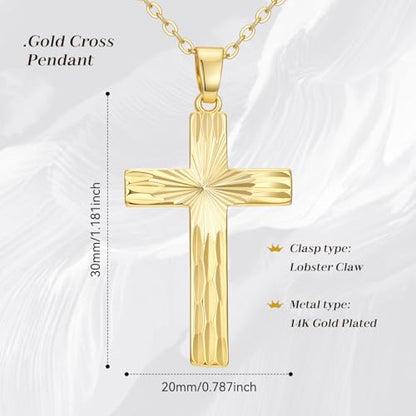 14k Gold Cross Necklace Women Elegent Gold Cross Pendant Necklace Dainty Faith Religious Necklace Jewelry Gift, 18 inches Chain, Gift Box