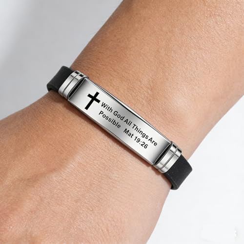 2Pcs Inspirational Quote Cross Bracelets Faith Christian Bible Verse Silicone ID Wristband Religious Bracelet Set Gift for Men Women - style: BR014/015