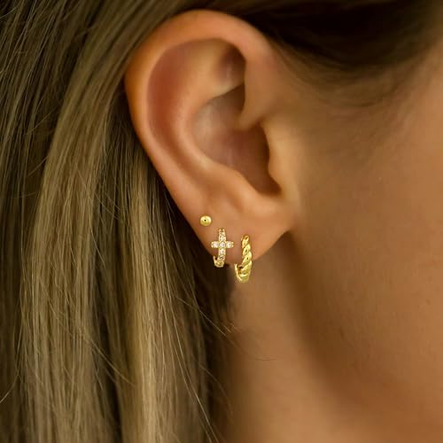Bheop Gold Silver Dangle Earrings for Women, Cubic Zirconia Earring Stack - color: Gold-cz cross huggie set