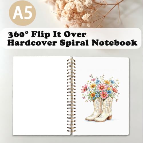 Western Floral Boots Spiral Notebook Journal for Women,A5 - color: Flower-1