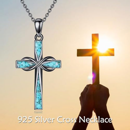ONEFINITY Cross Necklace 925 Sterling Silver Cross Pendant Religious Jewelry Gifts - style: Black Infinity Cross