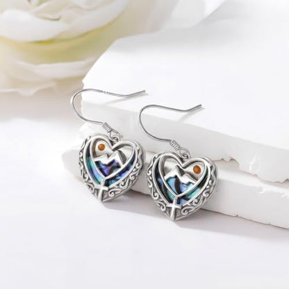 AOBOCO 925 Silver Mustard Seed Cross Heart Dangle Drop Earrings Women - color: Silver-Abalone Shell