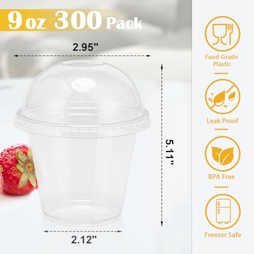 Lamosi 300 Pack 9 oz Clear Plastic Cups with Dome No Hole Lids - size: 300Pack-Dome Lids