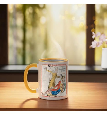 Proverbs 31 29 31 Woman Medieval Christian Art Design Ceramic Mug, Yellow/White, 11oz - color: Yellow/White, size: 11 Ounces