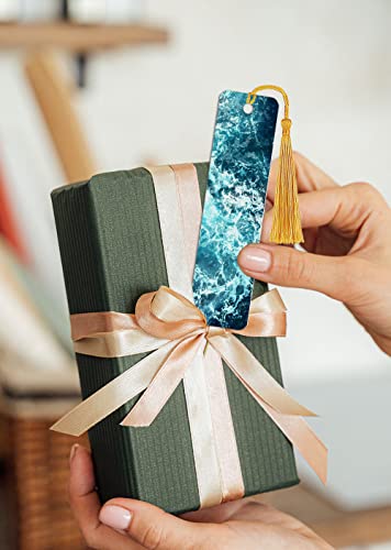 WIRESTER Set of 2 Metal Bookmarks with Light Gold Tassel for Students, Reader, Teachers, Book Lovers - Blue Ocean Wave, Mermaid Scales Blue Wave - color: Blue Ocean Wave, Mermaid Scales Blue Wave