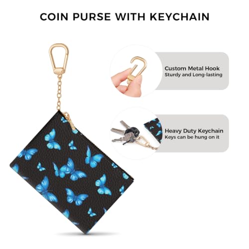 Blue Butterfly Keychain Coin Purse for Women, Small Change Pouch - color: Blue Butterfly