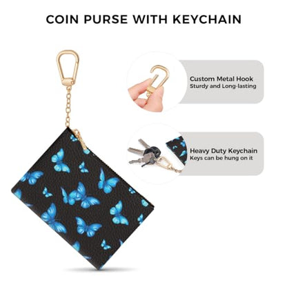 Blue Butterfly Keychain Coin Purse for Women, Small Change Pouch - color: Blue Butterfly