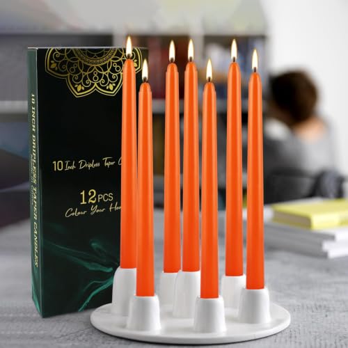 12 Pack 10 Inch Orange Taper Candles, Dripless Wax - color: orange1-10"12pcs