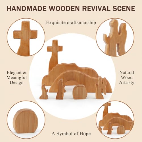 Empty Tomb Easter Scene and Christian Cross Decoration, Wooden Easter Resurrection Scene Cross Jesus Tomb Tray Set, Easter Decor for Religious Home Office Tabletop Christian Gifts