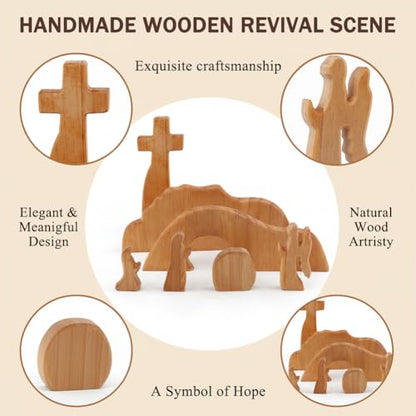 Empty Tomb Easter Scene and Christian Cross Decoration, Wooden Easter Resurrection Scene Cross Jesus Tomb Tray Set, Easter Decor for Religious Home Office Tabletop Christian Gifts