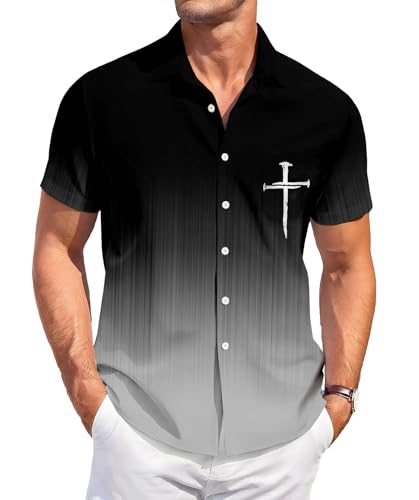 Men's Hawaiian Shirt, Faith and Skull Theme, Short Sleeve Vacation Shirt, Tropical Casual Beach - color: Faith-1, size: 3X-Large