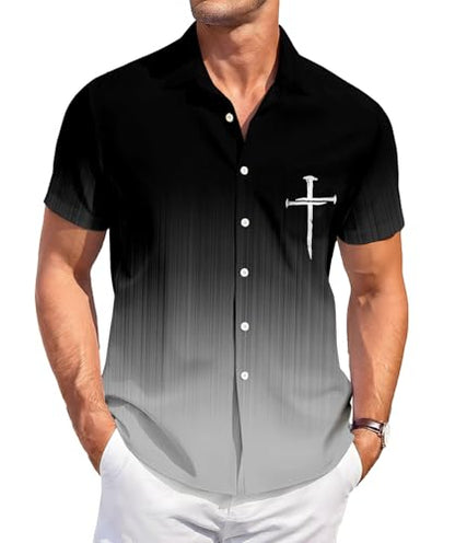 Men's Hawaiian Shirt, Faith and Skull Theme, Short Sleeve Vacation Shirt, Tropical Casual Beach - color: Faith-1, size: 3X-Large