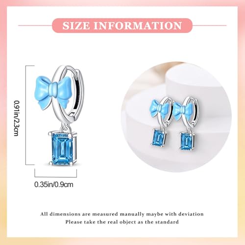 925 Sterling Silver Cute Animal Unique Huggie Hoop Earrings for Women - color: Blue Bow