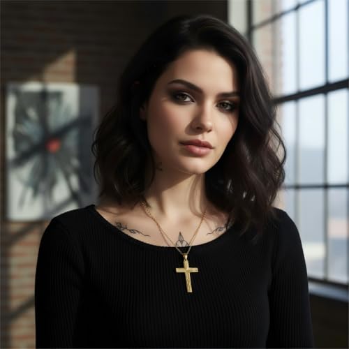 14k Gold Cross Necklace Women Elegent Gold Cross Pendant Necklace Dainty Faith Religious Necklace Jewelry Gift, 18 inches Chain, Gift Box