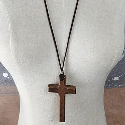 Wooden Cross Necklace For Men Women, Wood Cross Pendant Necklaces For Car Rearview Mirror Charms, Wall, Christian Jewelry(E) - color: Cross-Wood-E-1pc-8.3Brown