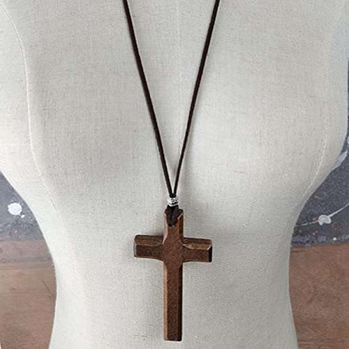 Wooden Cross Necklace For Men Women, Wood Cross Pendant Necklaces For Car Rearview Mirror Charms, Wall, Christian Jewelry(E) - color: Cross-Wood-E-2pcs-8.3Brown