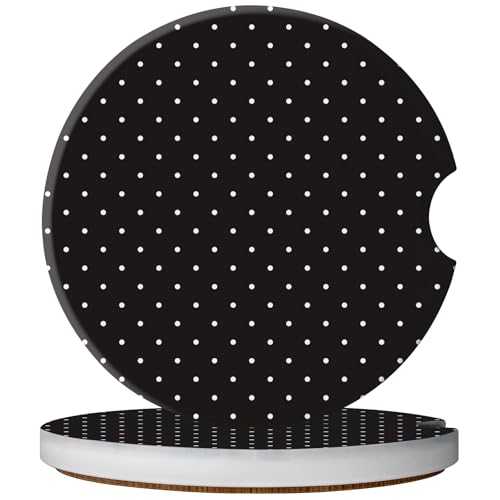 2 Pack Car Coasters for Cup Holders, Cute Car Accessories Interior (Black Polka Dots) - color: Black Polka Dots