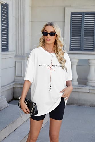 Christian Shirts for Women Oversized Bible Verse T-Shirt Jesus Religious Faithful Shirt Christ Crewneck Tee Top - color: White, size: X-Large