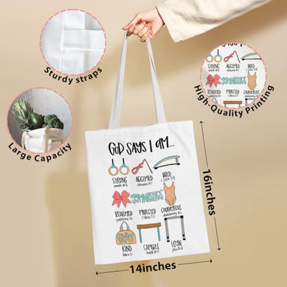 VICBOU Bible Verse Canvas Tote Bag, Inspirational Religious Christian Gifts for Women Men Canvas Tote Reusable Grocery Bags - color: Godsays01