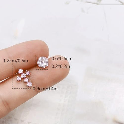 18g Titanium Round Crystal Cross Stud Earrings for Women Silver Plated Stainless Steel CZ Asymmetric Circle Studs Cartilage Tragus Screw Back Post Dainty Birthday Holiday Jewelry - color: Pink CZ