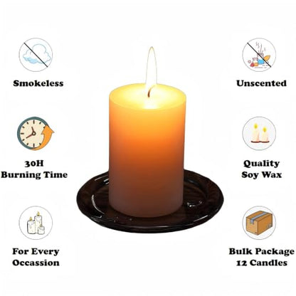 12 Pack Unscented Pillar Candles, 2x4 Inch Classic Ivory White, 30-Hour Burning Smokeless Candles for Wedding Decorations, Centerpieces, Emergency Kit, Dinner, Home Gatherings & SPA - size: 2x4 inch