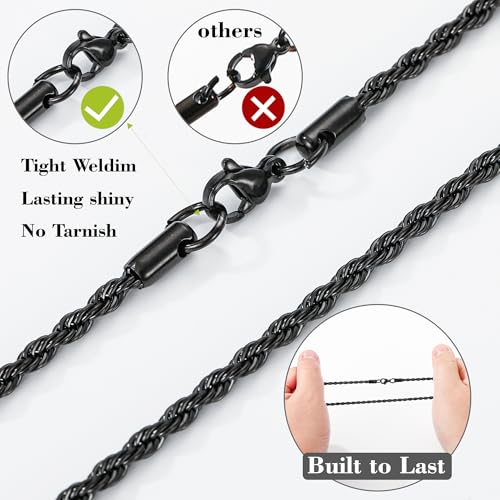Cross Necklace for Boys Mens Stainless Steel Twisted Rope Chain Cross Pendant Rustproof Necklace for Teen Boy Mens Christian First Communion Confirmation Gifts for Boys - color: Black
