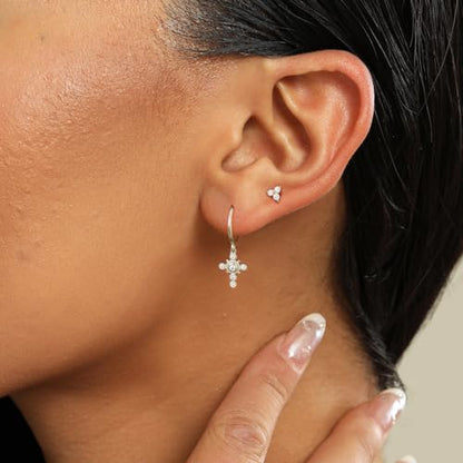 Small Gold/Silver Hoop Earrings for Women - color: Dangle Cross-Silver