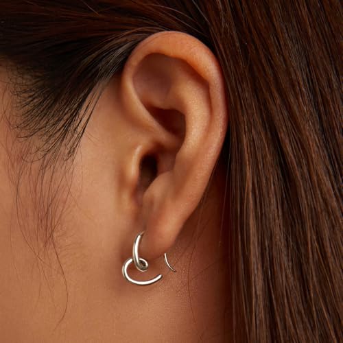 Silver Plated Hoop Earrings for Women Infinity Angel Feather Pearl Turquoise Cross Star Huggie Ear Buckles Hypoallergenic Posts Dainty Jewelry Gift - color: Silver Heart