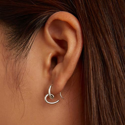 Silver Plated Hoop Earrings for Women Infinity Angel Feather Pearl Turquoise Cross Star Huggie Ear Buckles Hypoallergenic Posts Dainty Jewelry Gift - color: Silver Heart