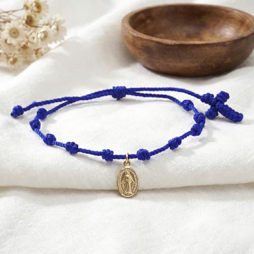10 Knots Lucky Protection Rope Cross Bracelet For Women Men, Handmade Good Jesus Pendant Charm Amulet Adjustable Christian Pulsera Decenario String Jewelry, Daily Friendship Gift - color: Jesus Blue