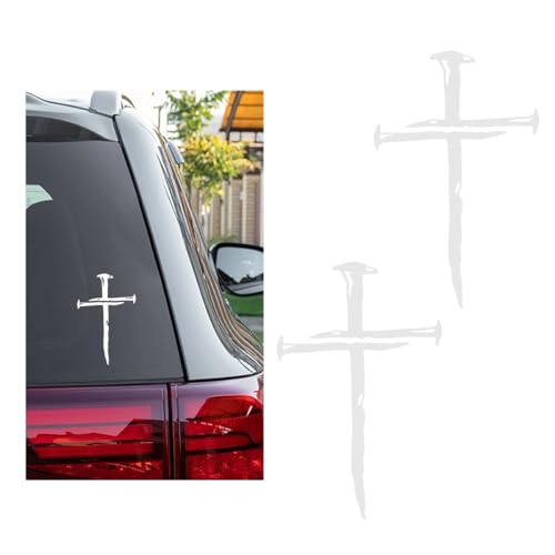 DXNQ 2PCS Car Cross of Nails Sticker, Bumper Christian Sign Cross with Nails Decal, Removable Waterproof Sticker for Car Truck Window Motorcycle Helmet Laptop, Car Accessories (White) - color: White, 2pcs