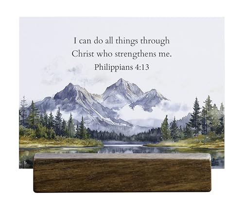 48 Encouraging Scripture Verse Cards with Walnut Wood Stand – 2 Unique Sets: Watercolor Nature & Elegant Black and White – Christian Desktop Bible Verse Affirmations for Daily Inspiration & Gifting