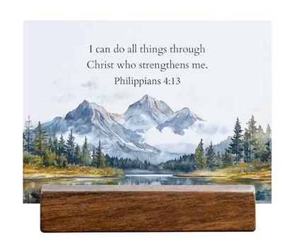 48 Encouraging Scripture Verse Cards with Walnut Wood Stand – 2 Unique Sets: Watercolor Nature & Elegant Black and White – Christian Desktop Bible Verse Affirmations for Daily Inspiration & Gifting